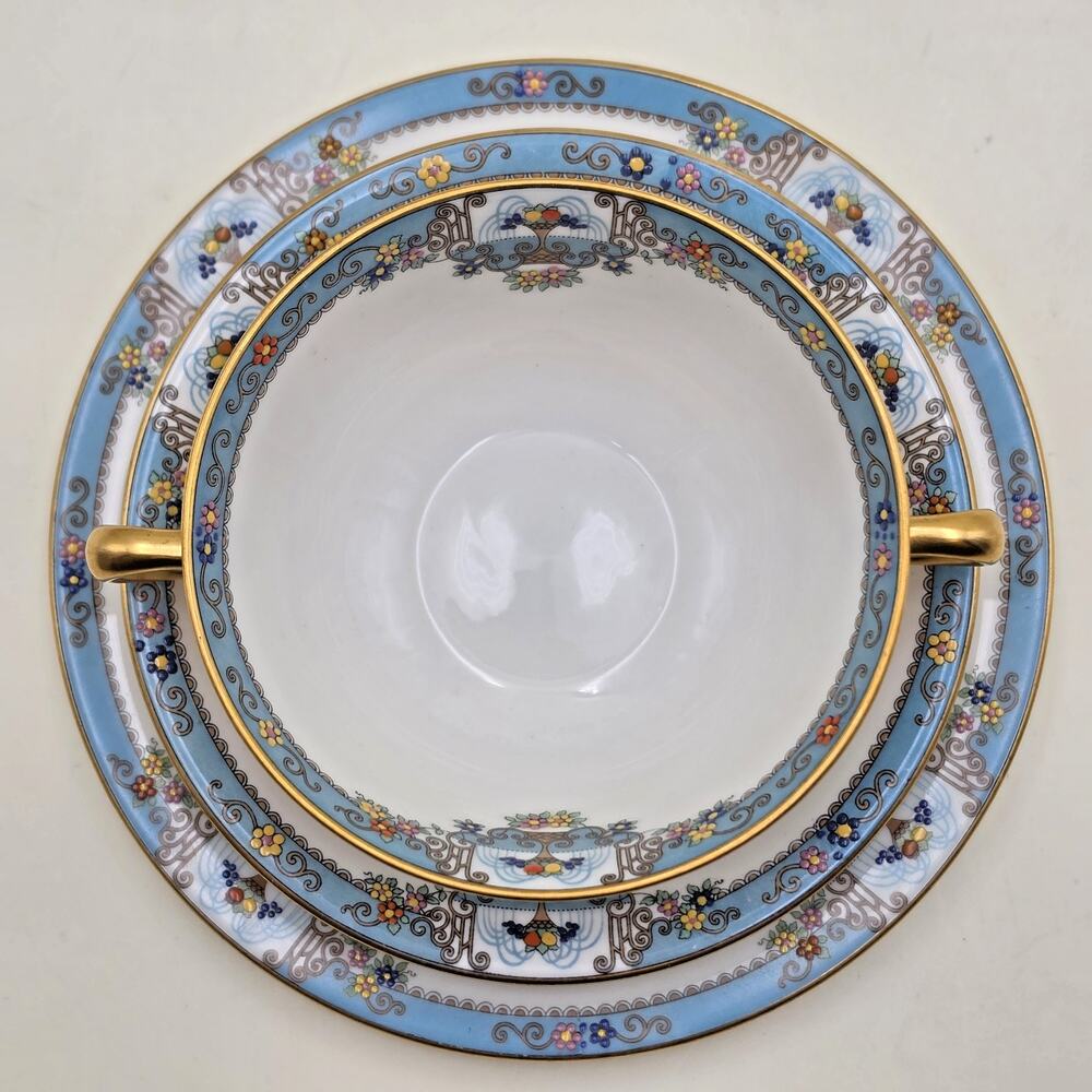 Vintage Lenox Fountain Cream Soup Bowl Saucer Salad Plate Trio Gold Trim 1930's